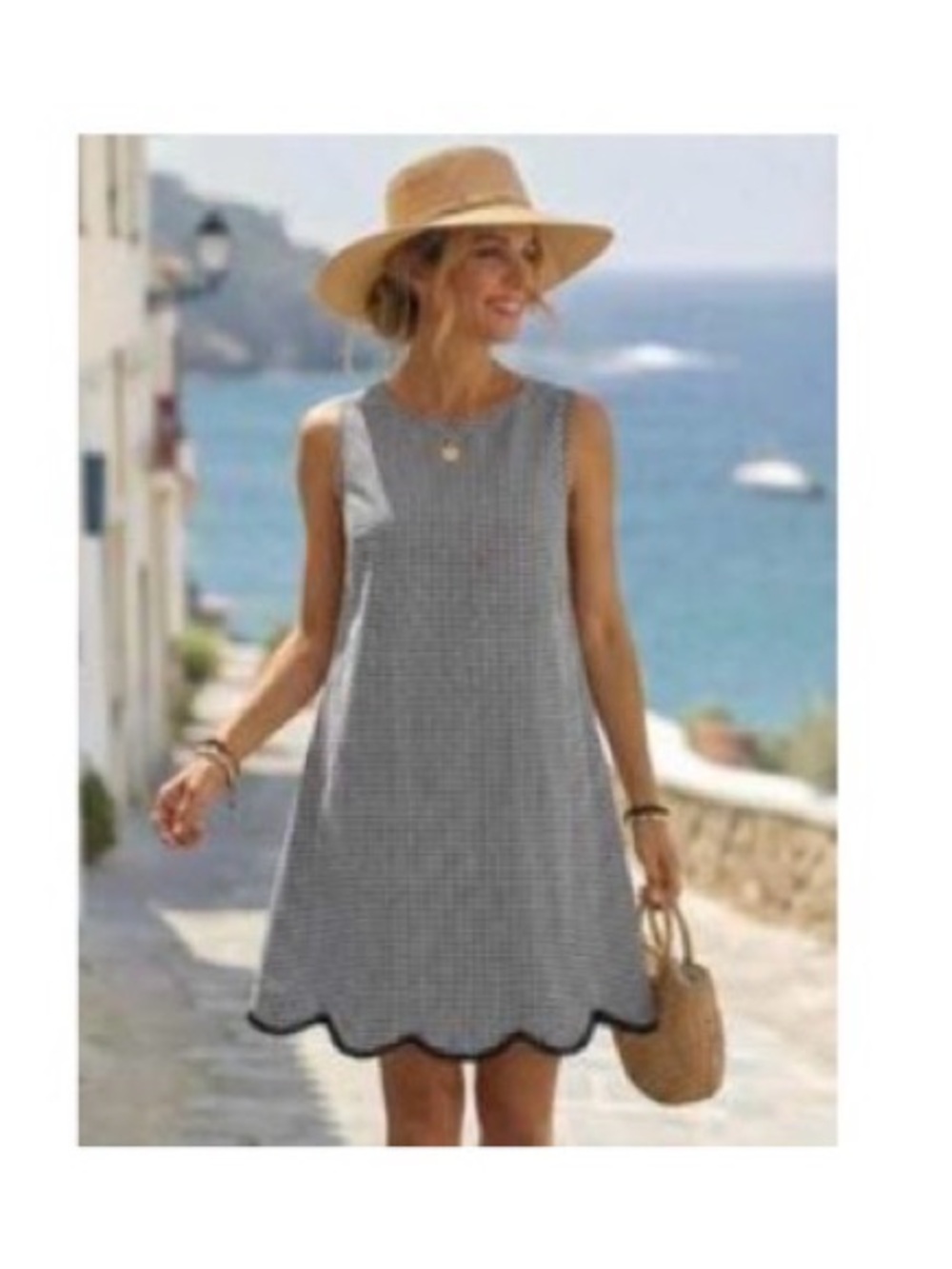 Sleeveless Gray Scallop-Hem Mini Dress
